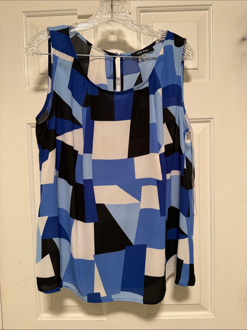 Nine West Blue and Black Geometric Sleeveless Camisole